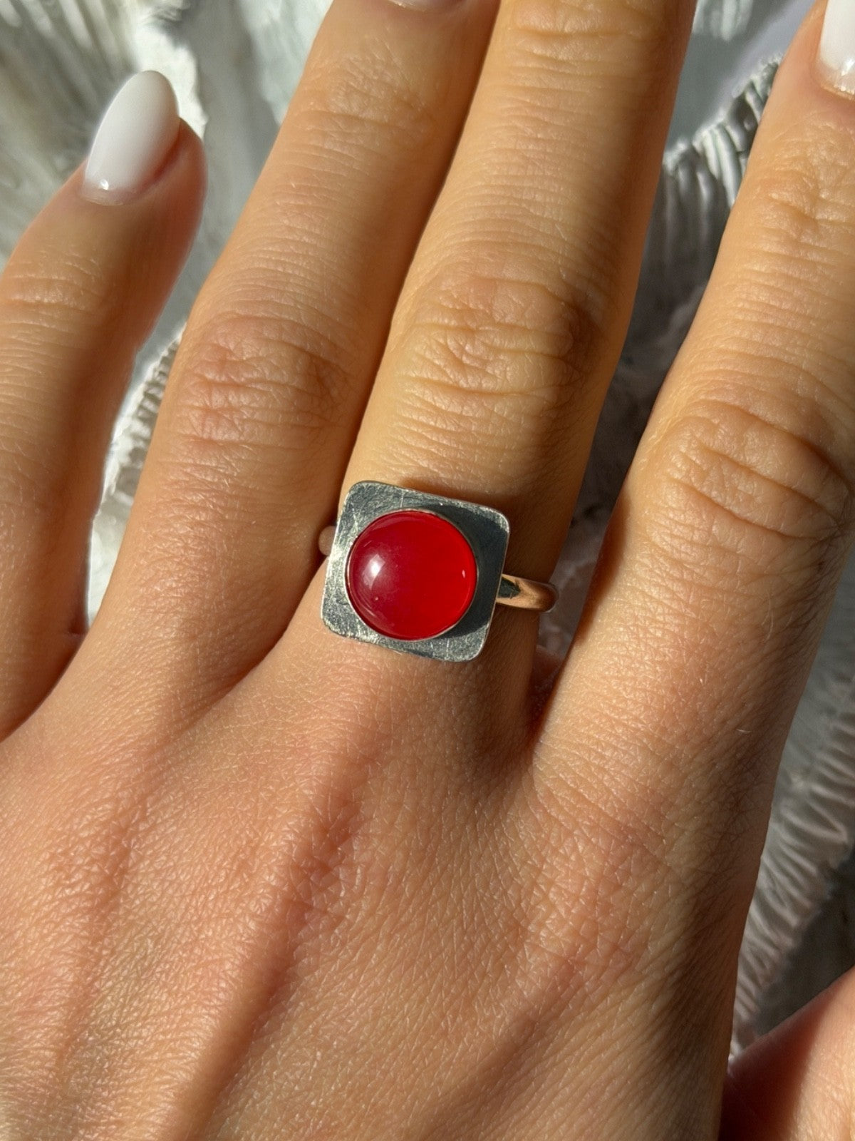 Vintage 925 Sterling Silver Red Coral Ring Size 8