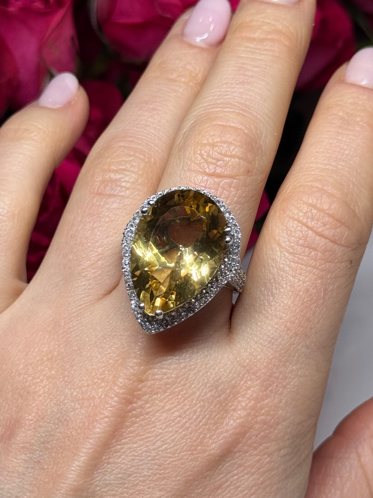 925 Sterling Silver Citrine & Beryl Ring Size 8.5