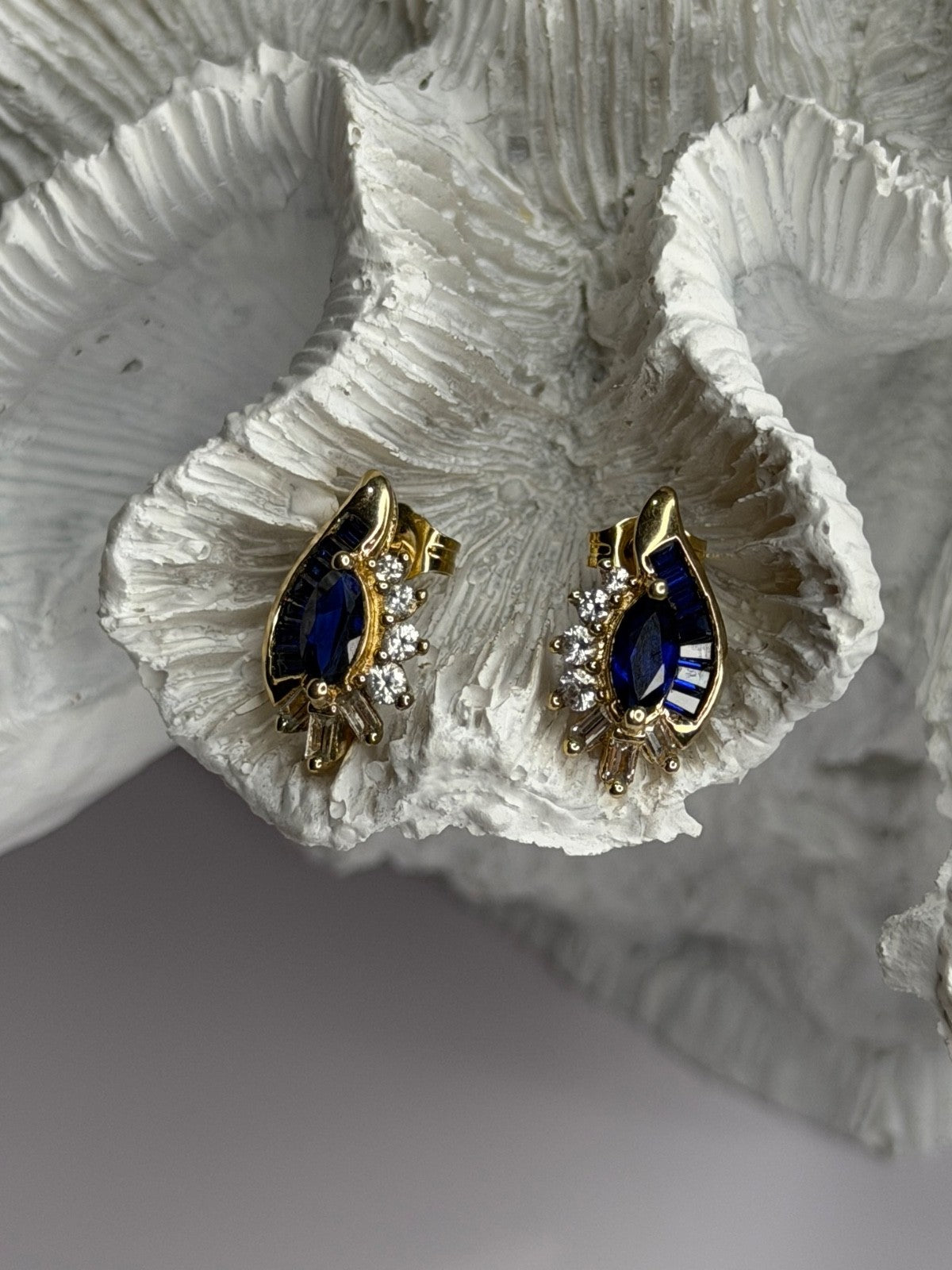 925 Sterling Silver Gold Plated Blue & White Sapphire Earrings