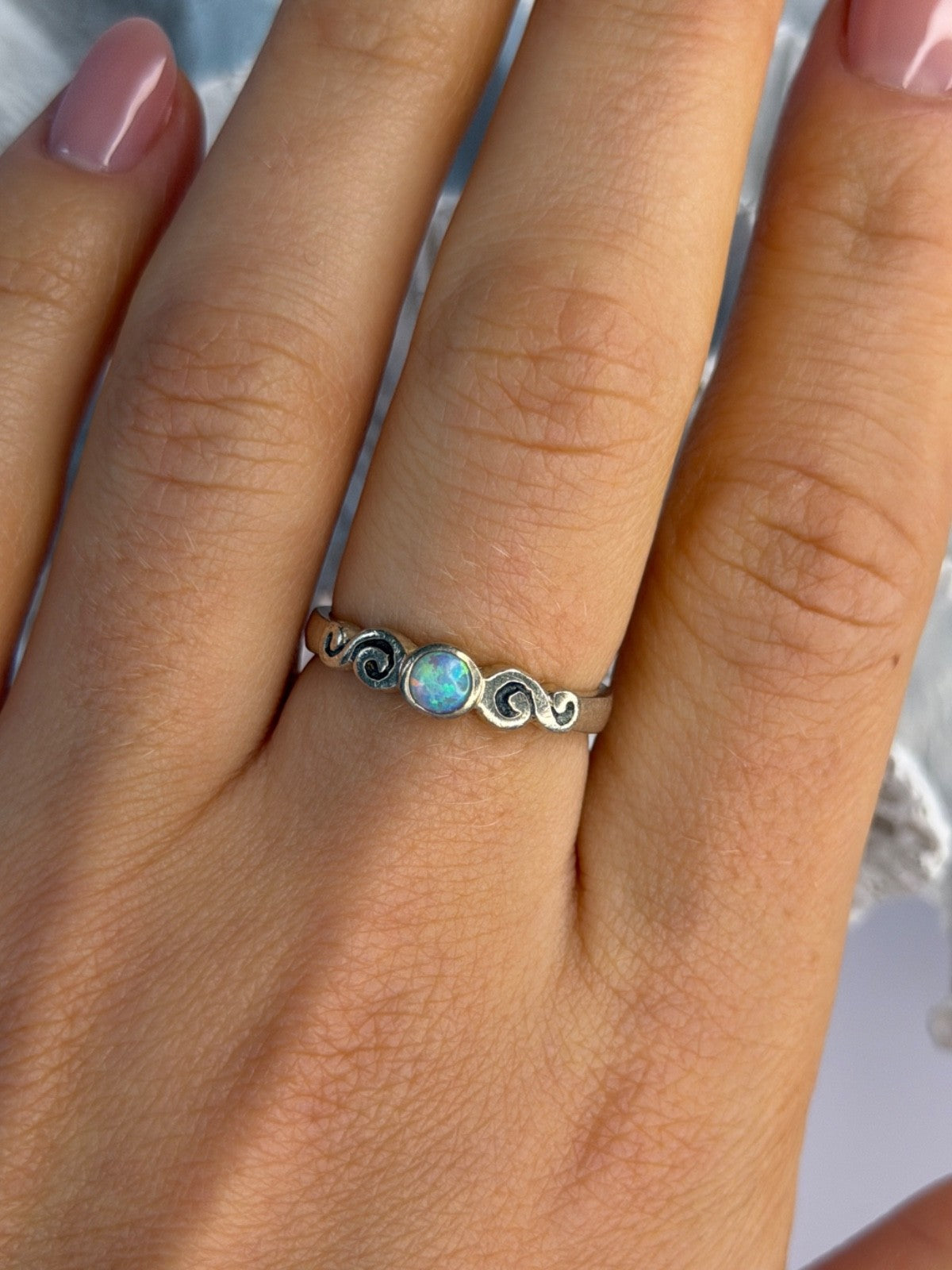 Vintage 925 Sterling Silver Opal Ring Size 8
