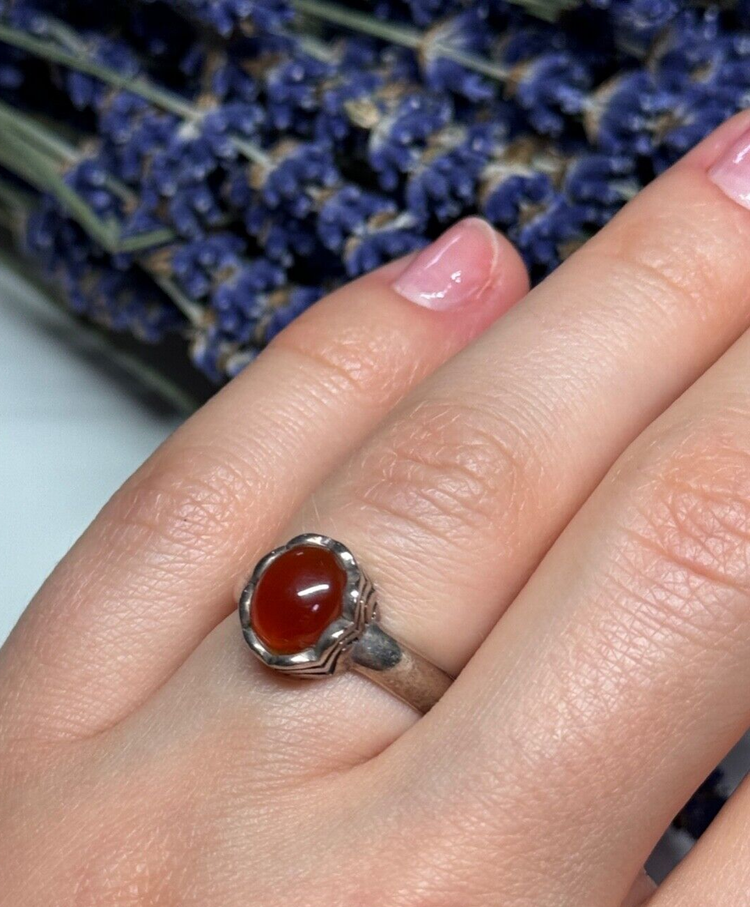 925 Sterling Silver Amber Ring Size 6
