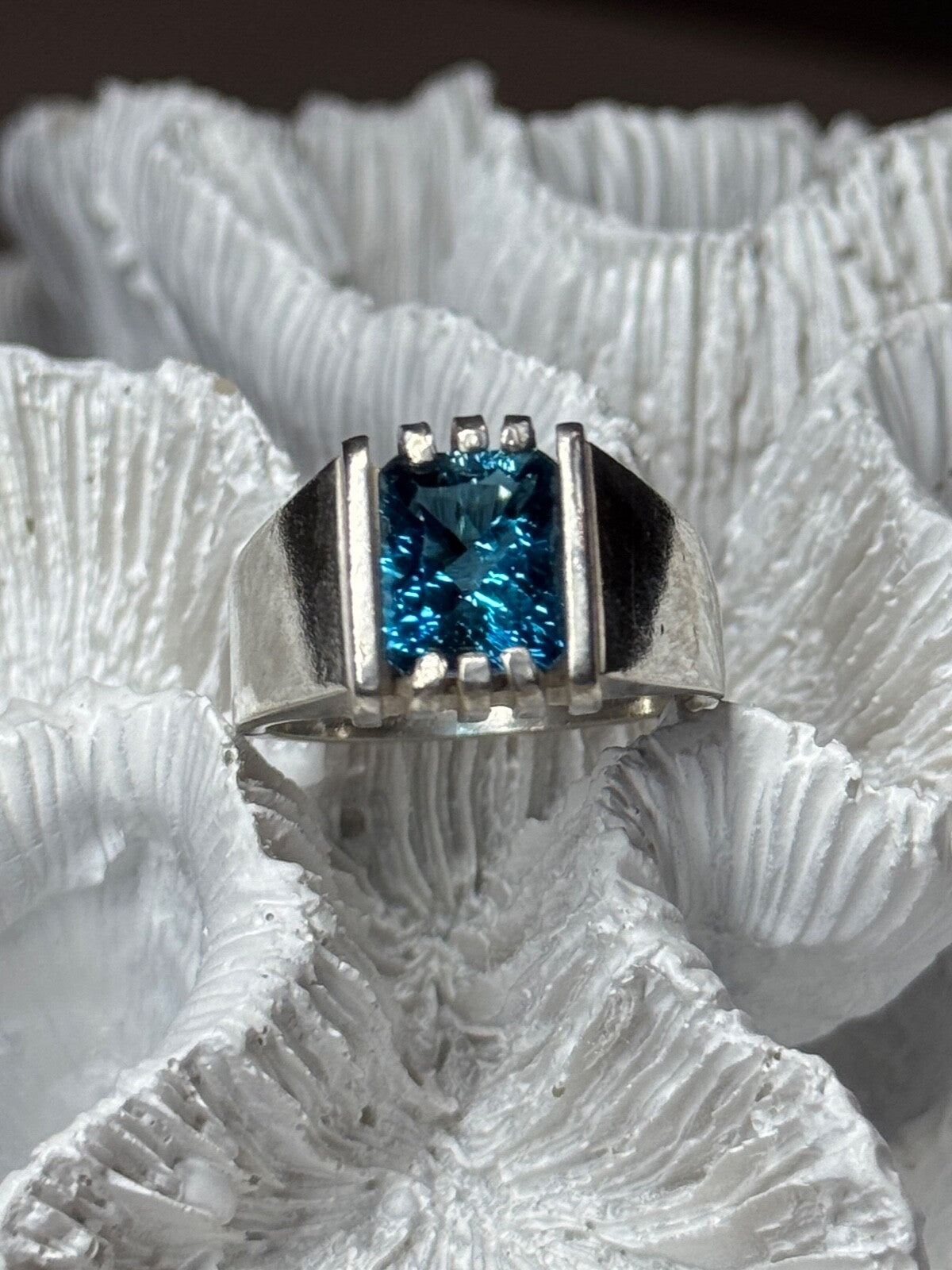 Men'S 925 Sterling Silver Aquamarine Ring Size 9