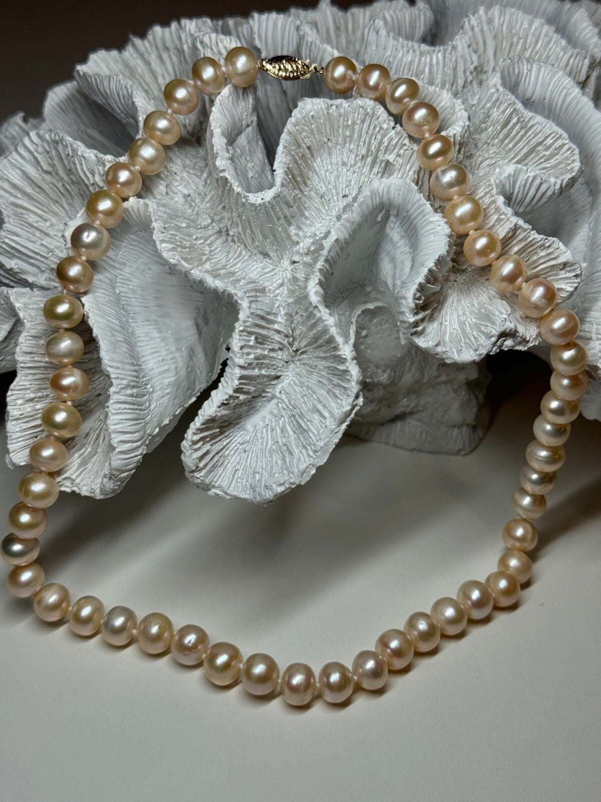 14K YELLOW GOLD CLASP FRESH WATER PINK PEARL NECKLACE 18 Inch