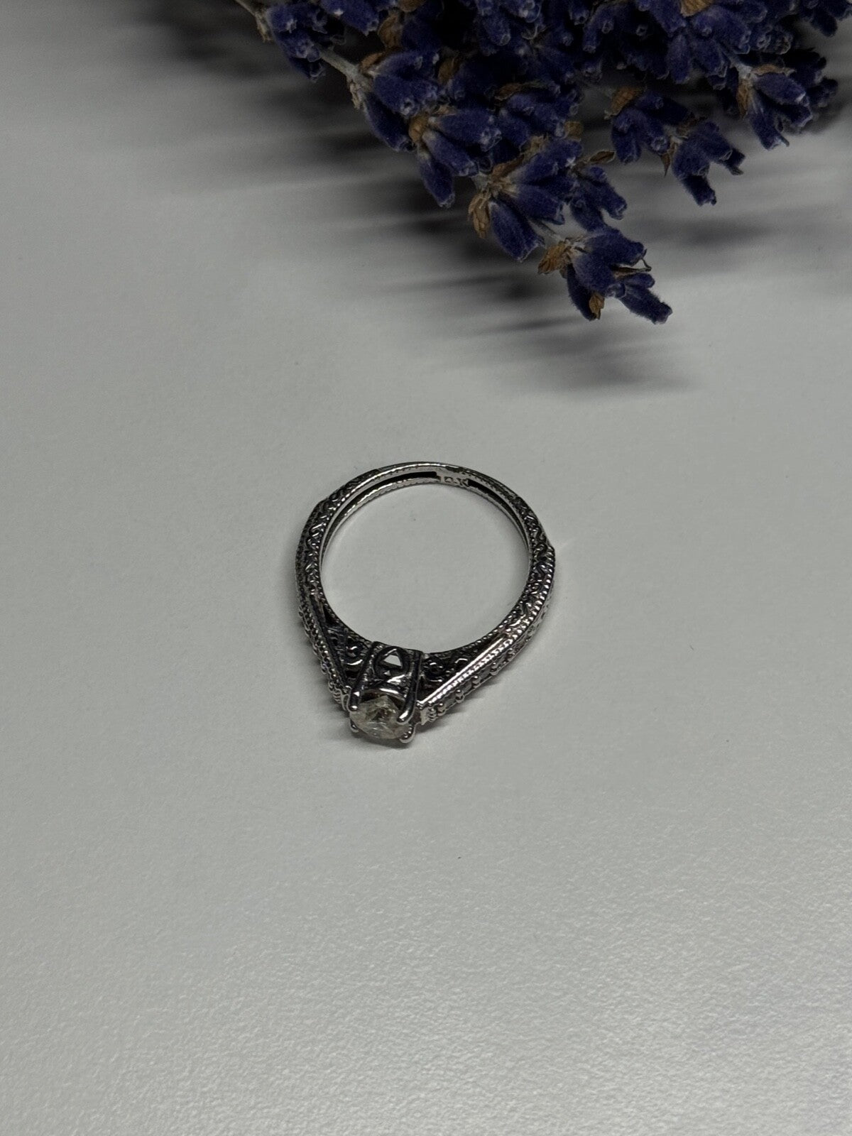 10K White Gold Ring Sapphire Size 6.5