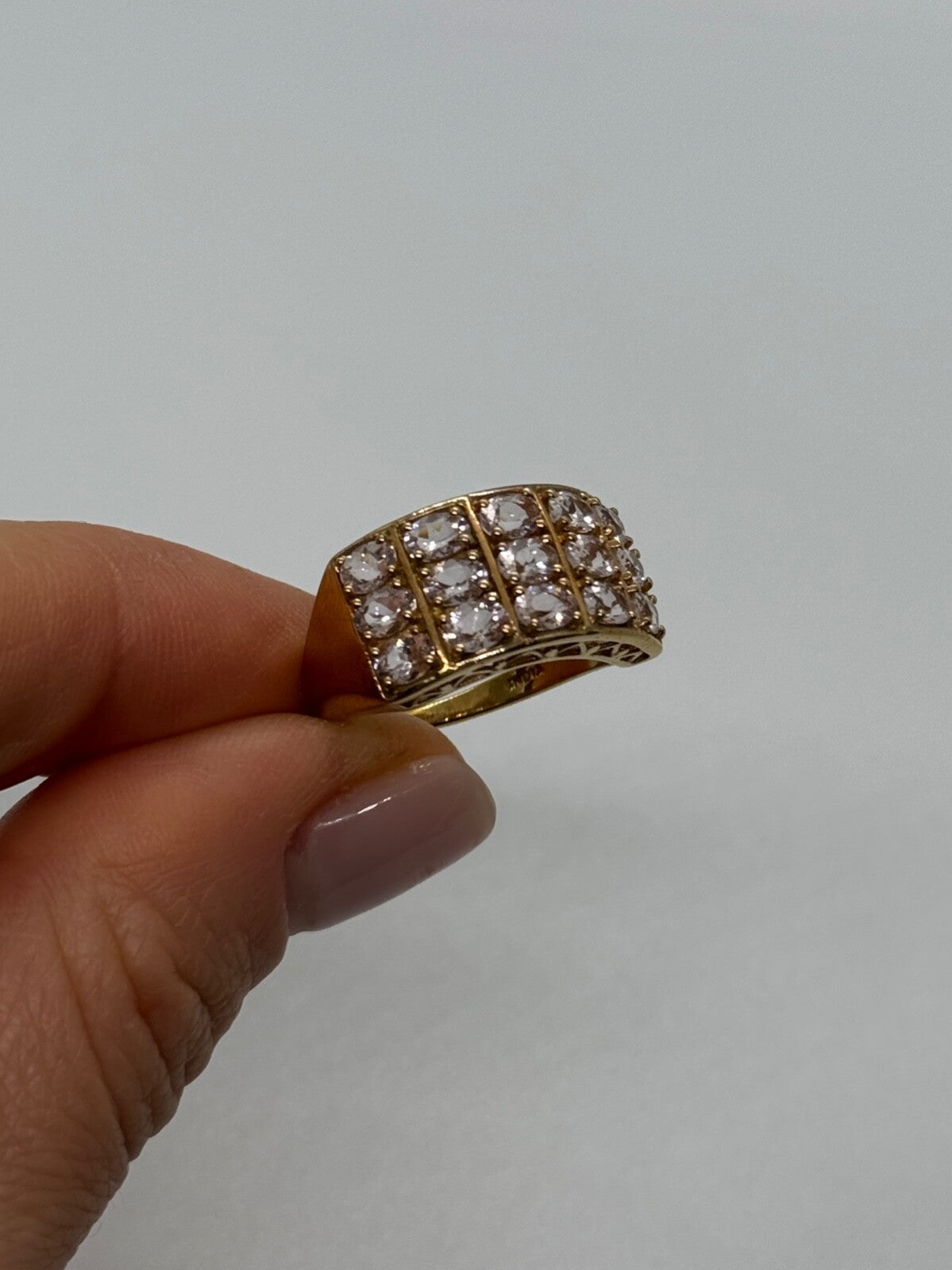 925 Sterling Silver Gold Plated Morganite Ring Size 6.5