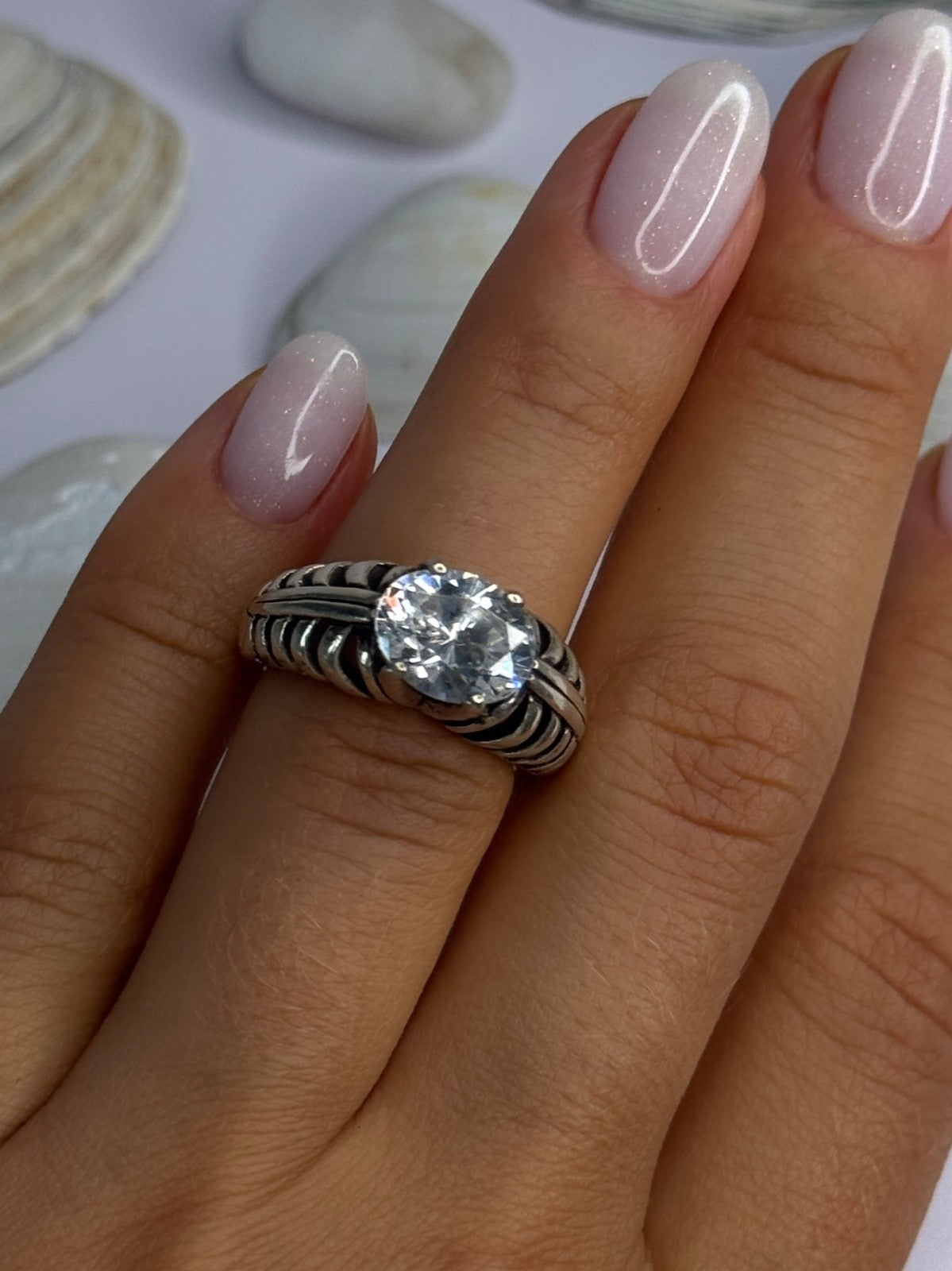 Kabana 925 Sterling Silver Cz Ring Size 6