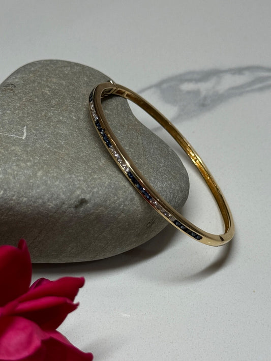 14K Yellow Gold Bracelet Blue & White Sapphire