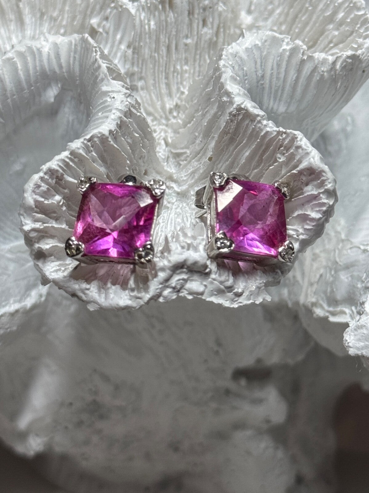 925 Sterling Silver Pink Topaz Earrings Length 0.5 Inch