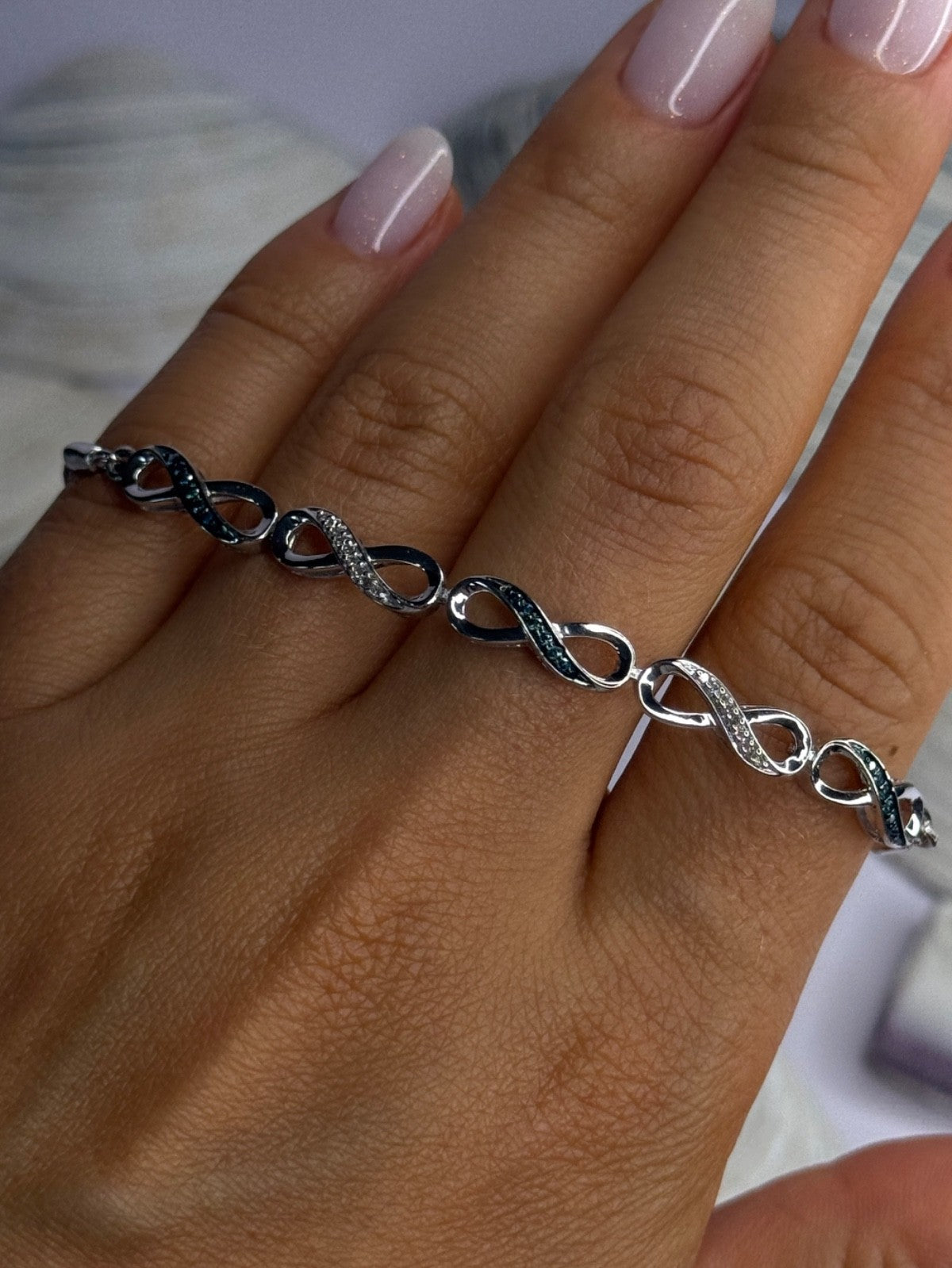 925 Sterling Silver Beryl & Spinel Bracelet Sizable