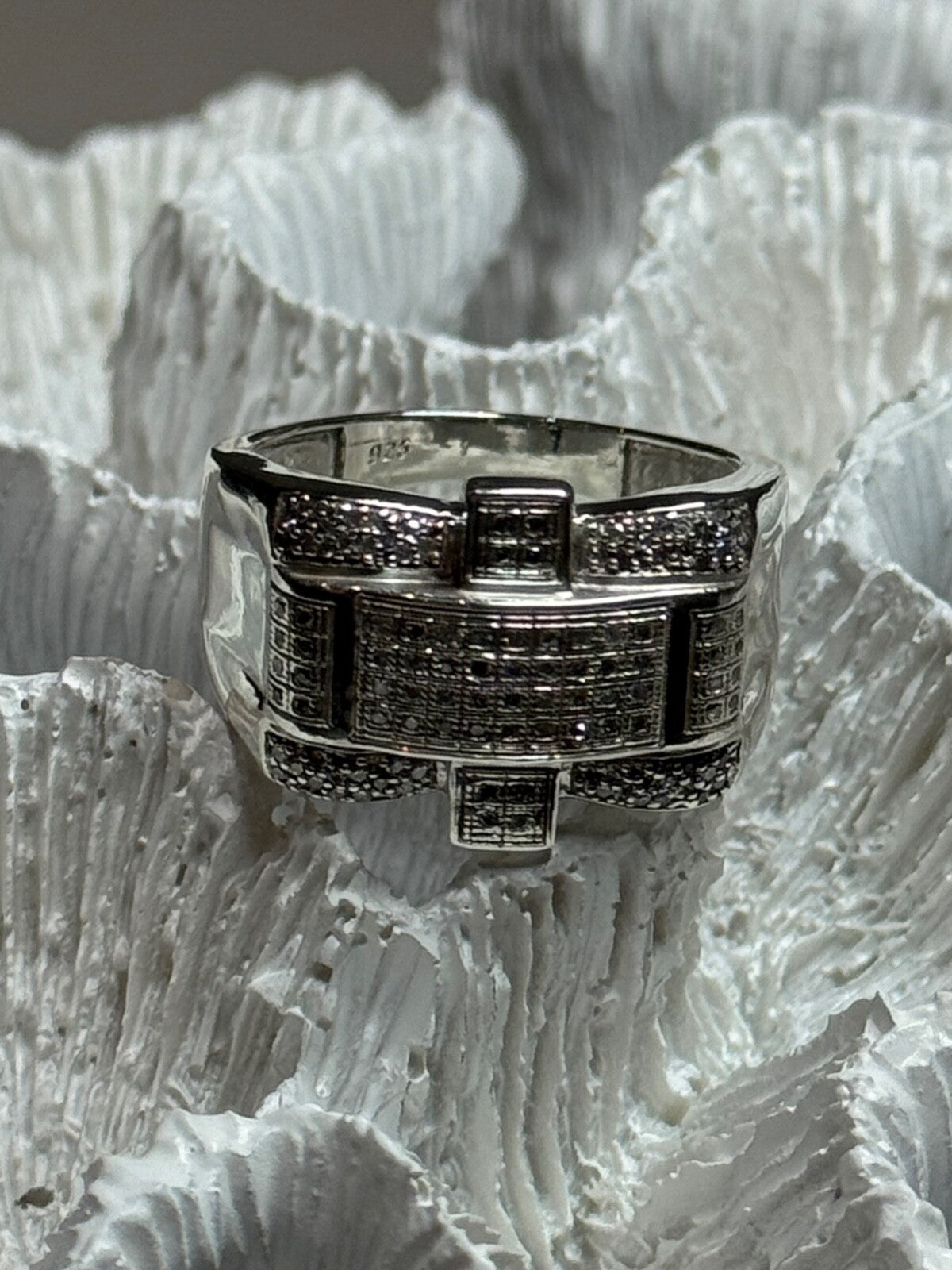 925 Sterling Silver Diamonds Men'S Ring Size 9