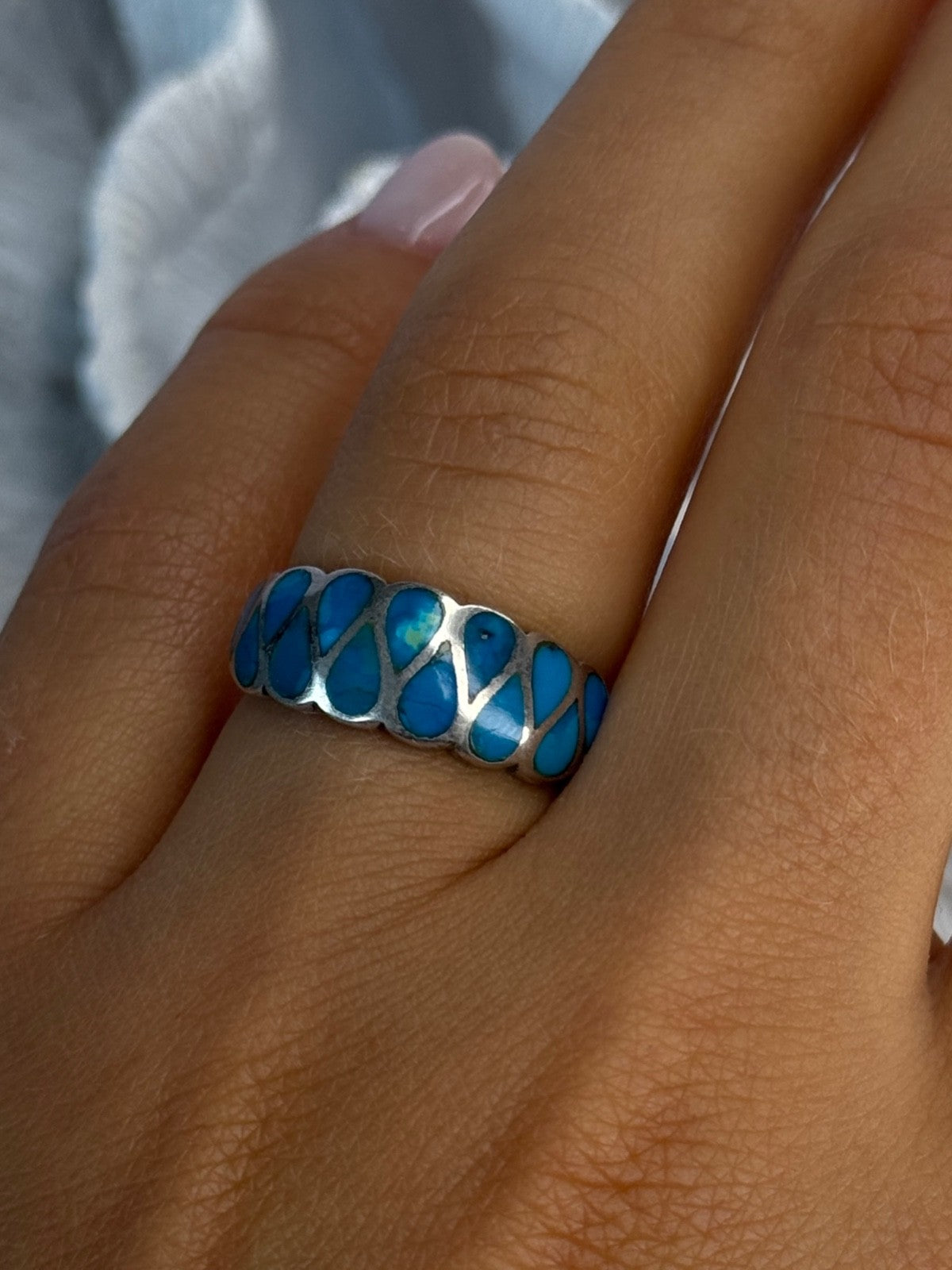 925 Sterling Silver Turquoise Ring Size 7