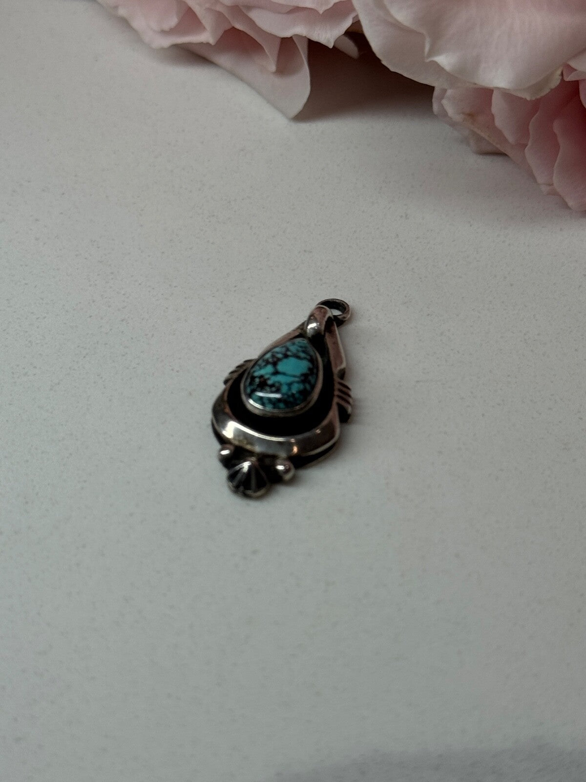 925 Sterling Silver Turquoise Pendant Length 1.1 In
