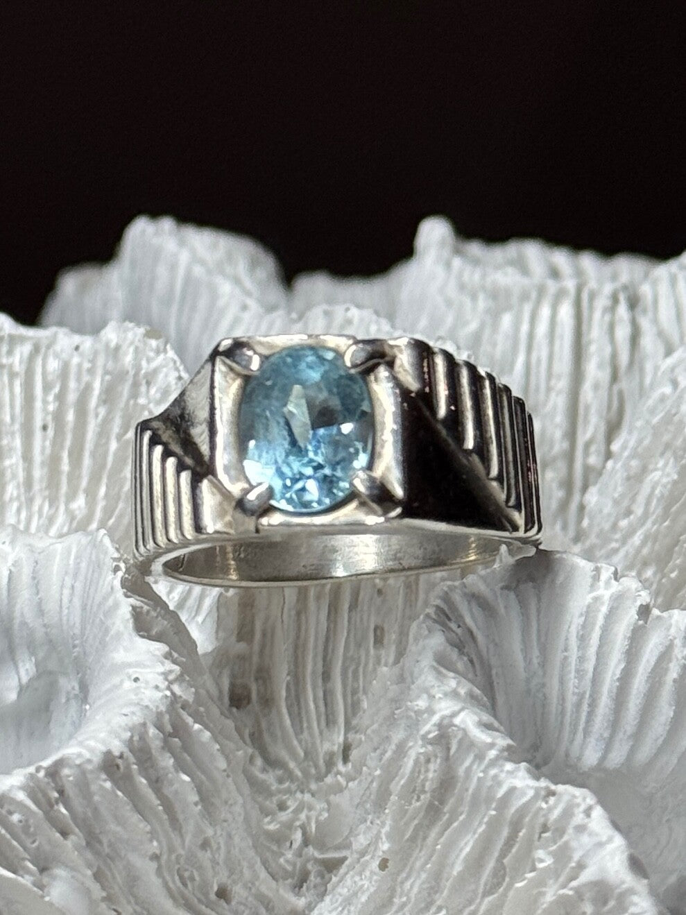 Men's 925 Sterling Silver Topaz Ring Size 8.5