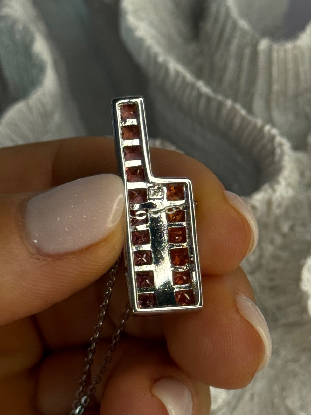 925 Sterling Silver Orange & Red Spinel Necklace Length 19 Inch