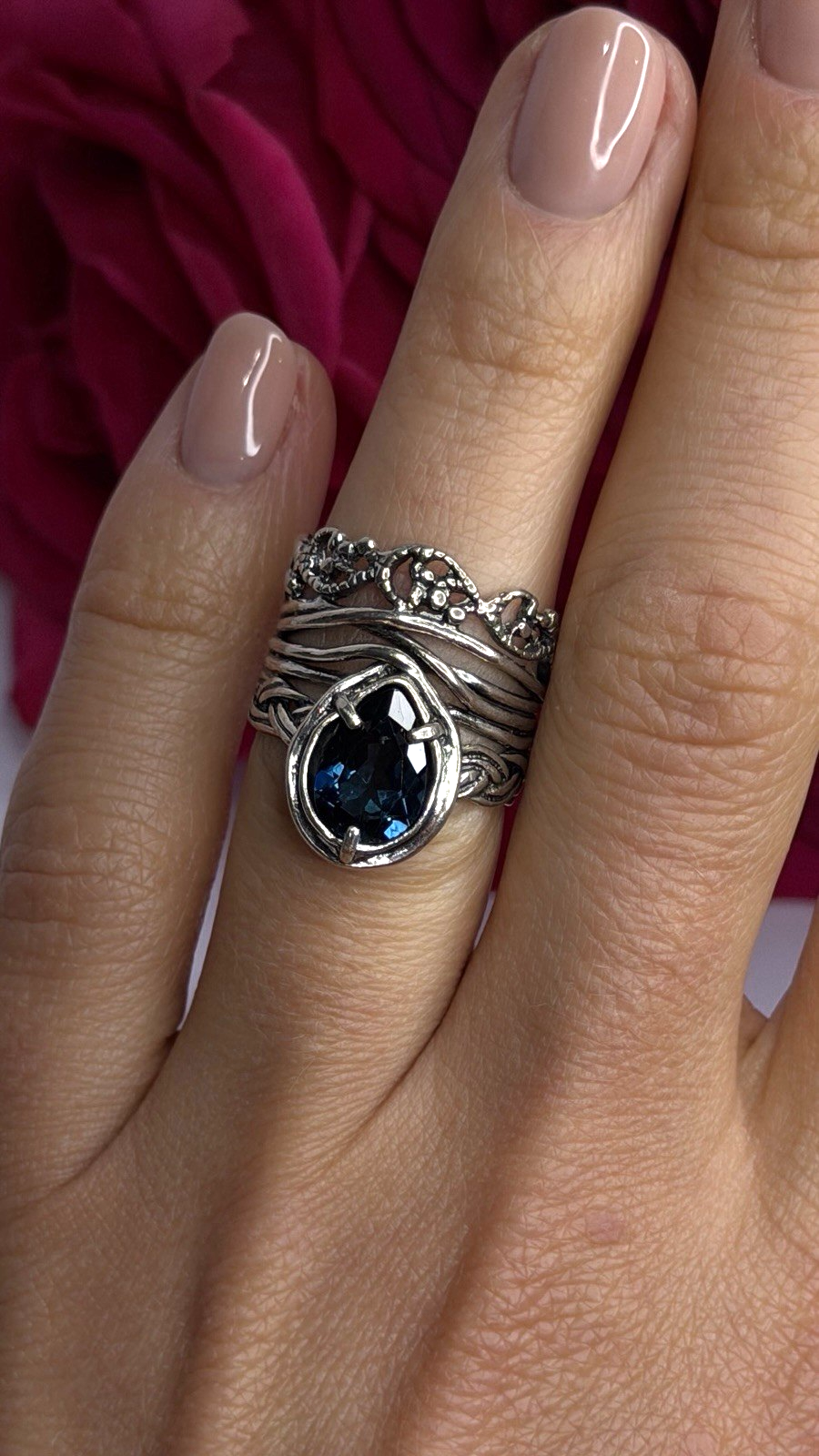 Israel Vintage 925 Sterling Silver Aquamarine Ring Size 6