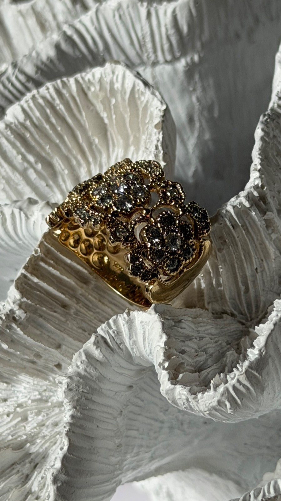 14K EFFY Yellow Gold Flowers Diamond 2.43 ct Ring Size 7.5