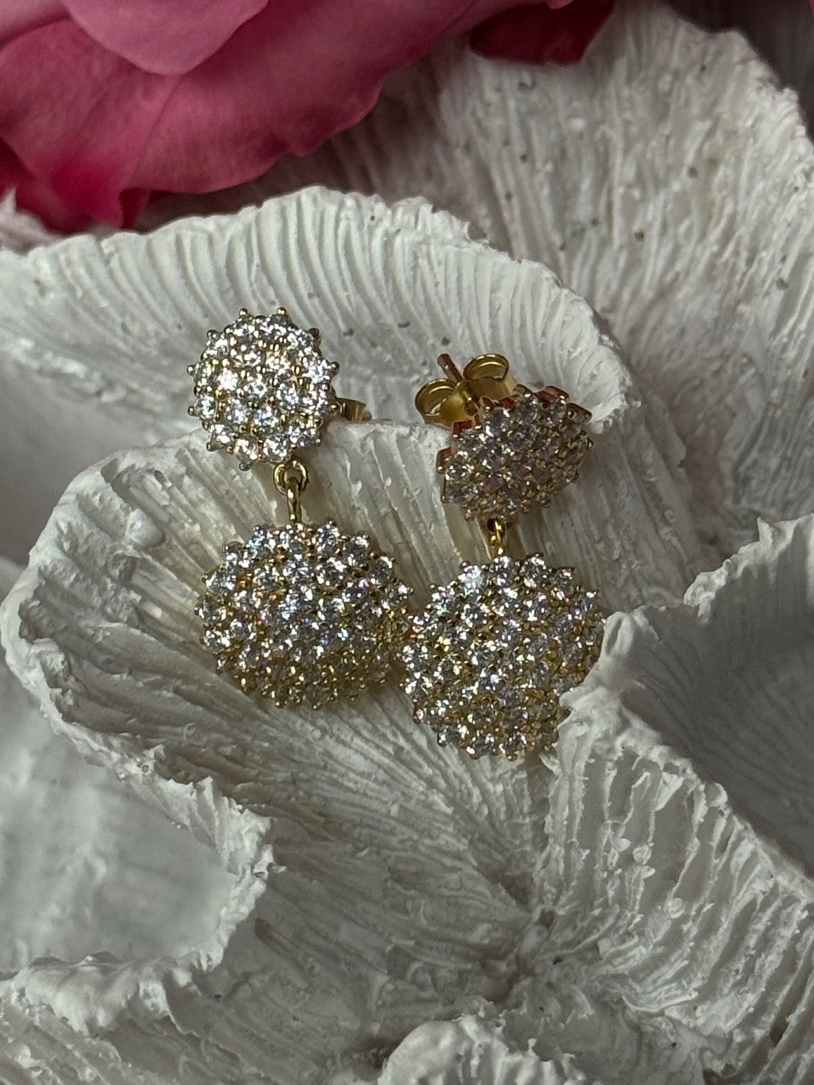 925 Sterling Gold Plated Cz Silver Earrings Length 1 inch