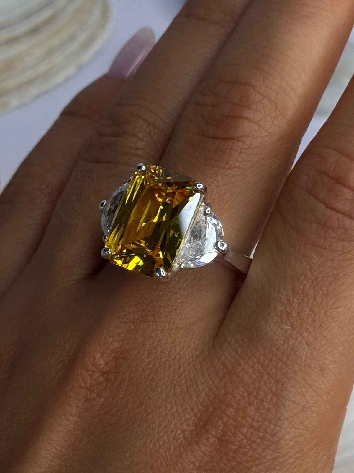 925 Sterling Silver Citrine & Beryl Ring Size 11
