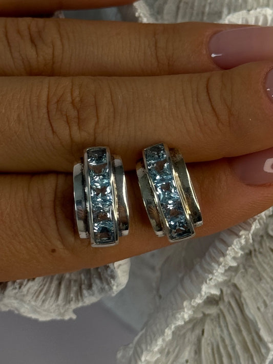 925 Sterling Silver Topaz Earrings Length 0.70 Inch