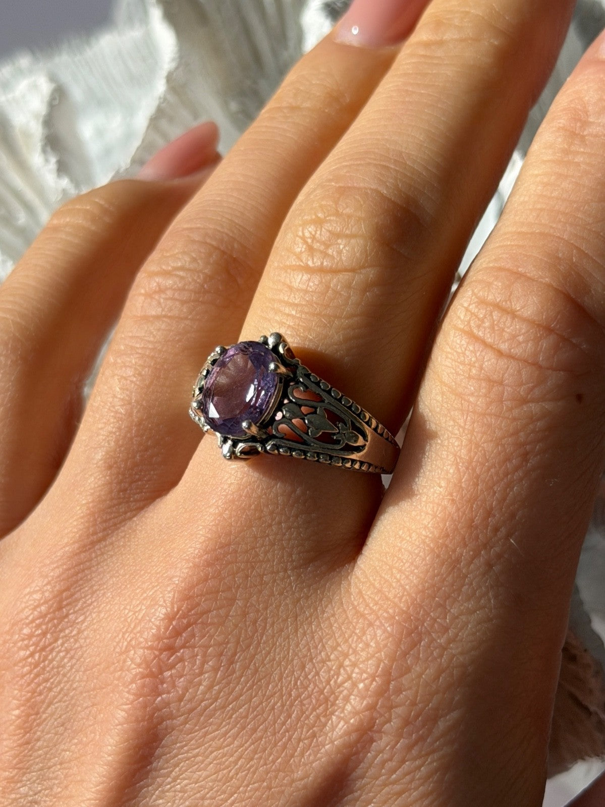 Vintage 925 Sterling Silver Amethyst Ring Size 8
