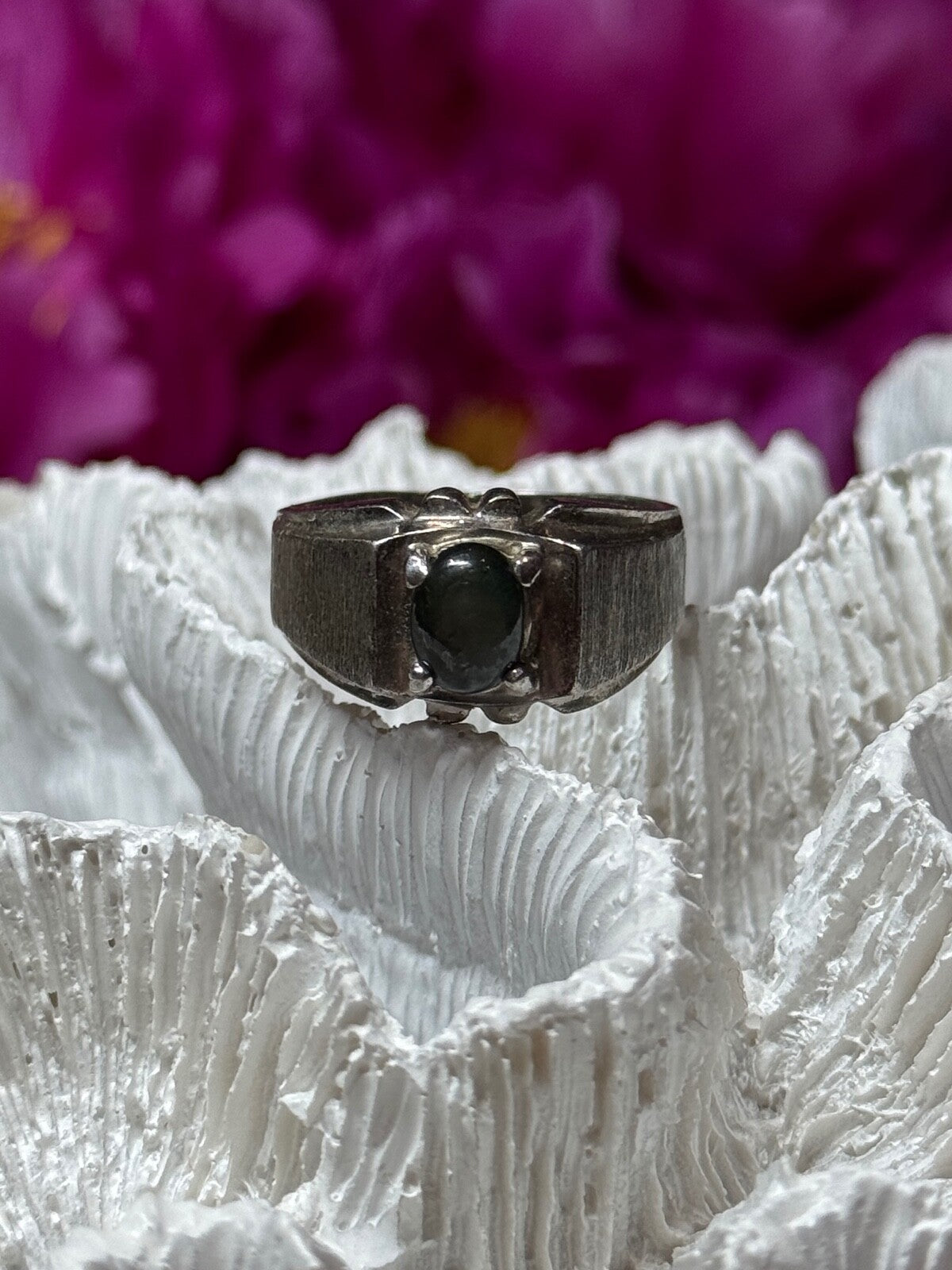 Men'S 925 Sterling Silver Cat'S EYE Tourmaline Ring Size 9