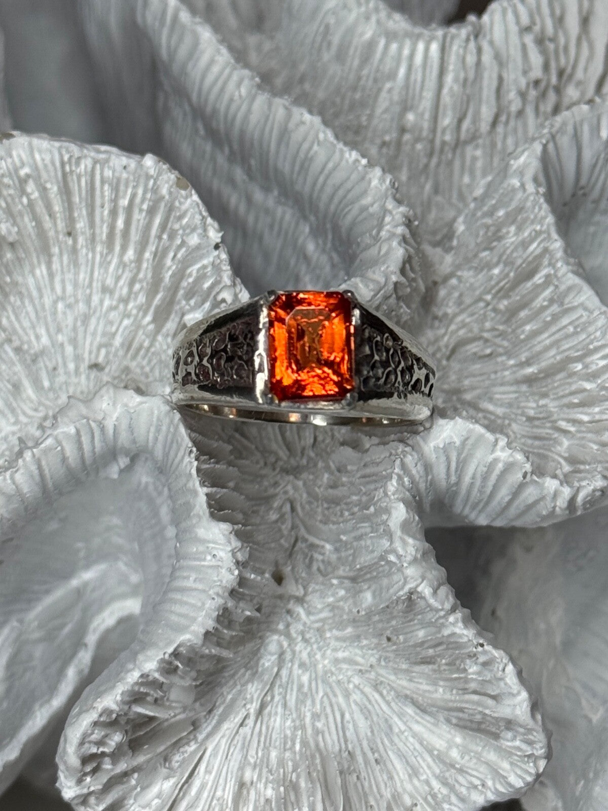 925 Sterling Silver Orange Citrine Men'S Ring Size 9