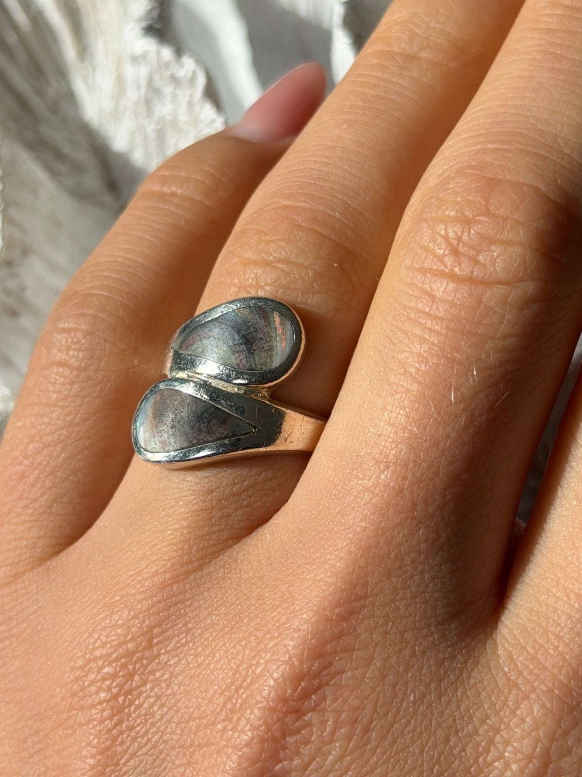 Vintage 925 Sterling Silver Abalone Ring Size 6