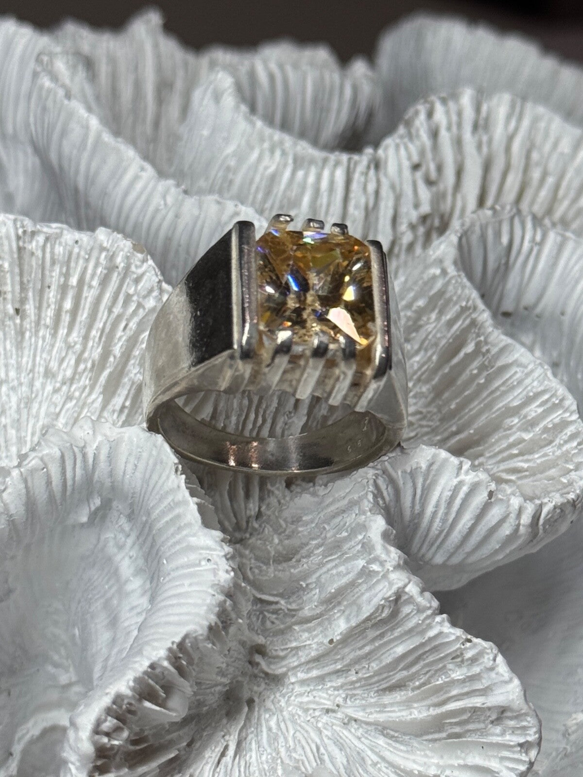 Men'S 925 Sterling Silver Yellow Spinel Ring Size 8.5