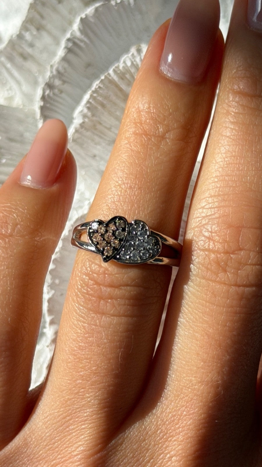 925 Sterling Silver Yellow & White Cz Heart Ring Size 6