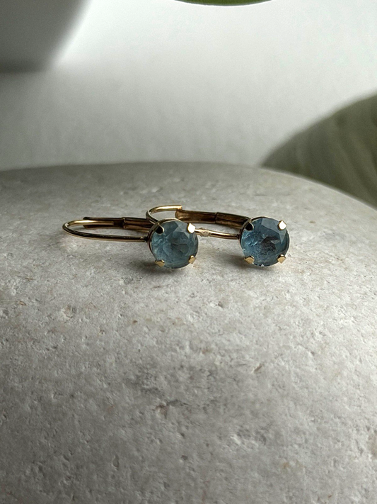 Beautiful 10K Yellow Gold Blue Topaz Leverback Earrings