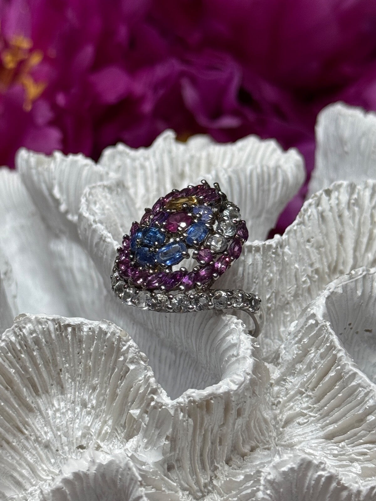 925 Sterling Silver Tourmalines Magic Ring Size 8
