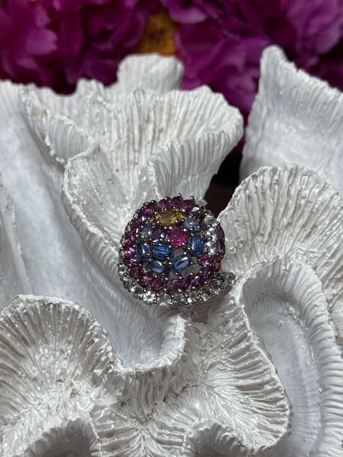 925 Sterling Silver Tourmalines Magic Ring Size 8