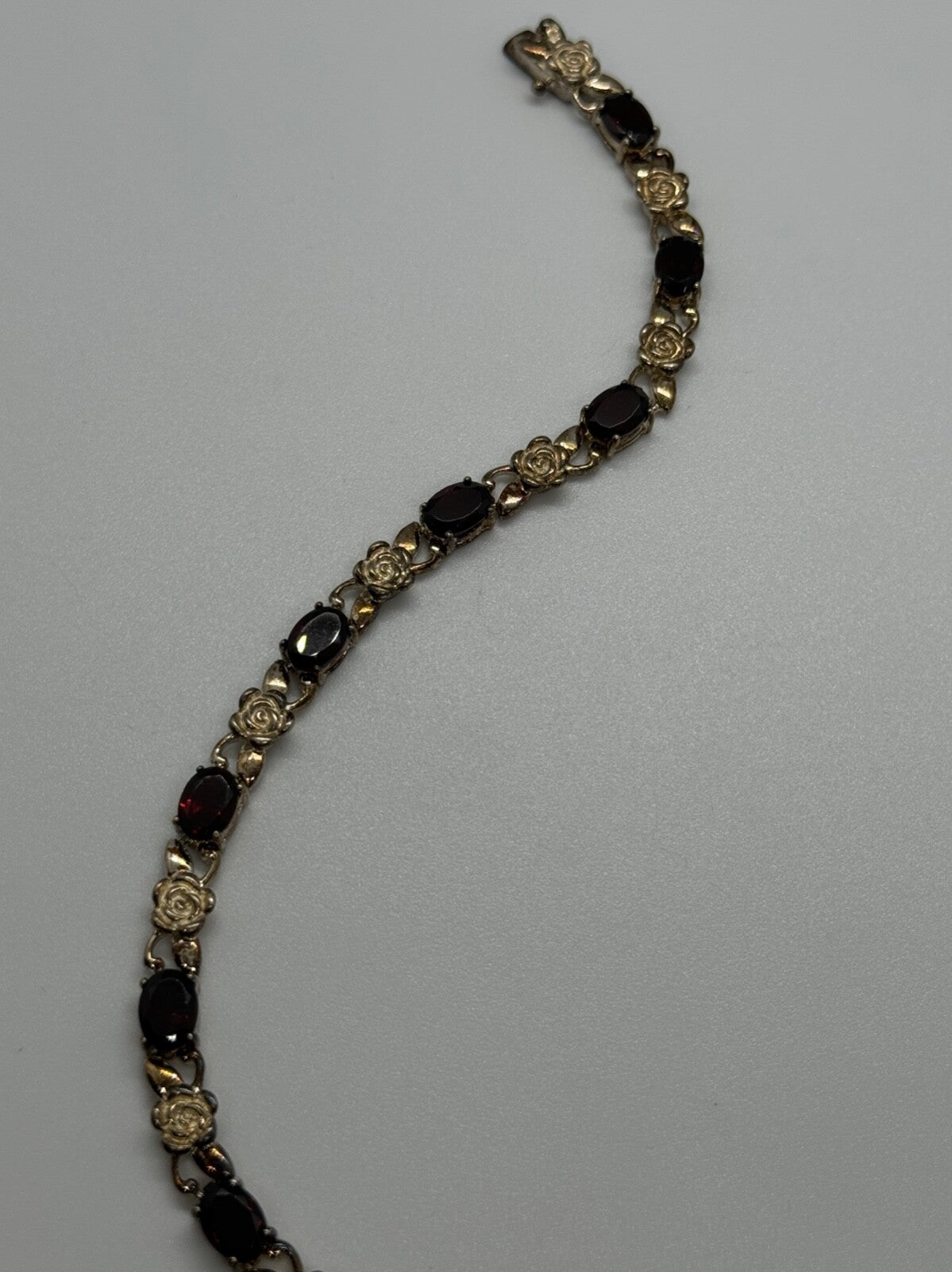 925 Sterling Silver Garnet Flowers Bracelet