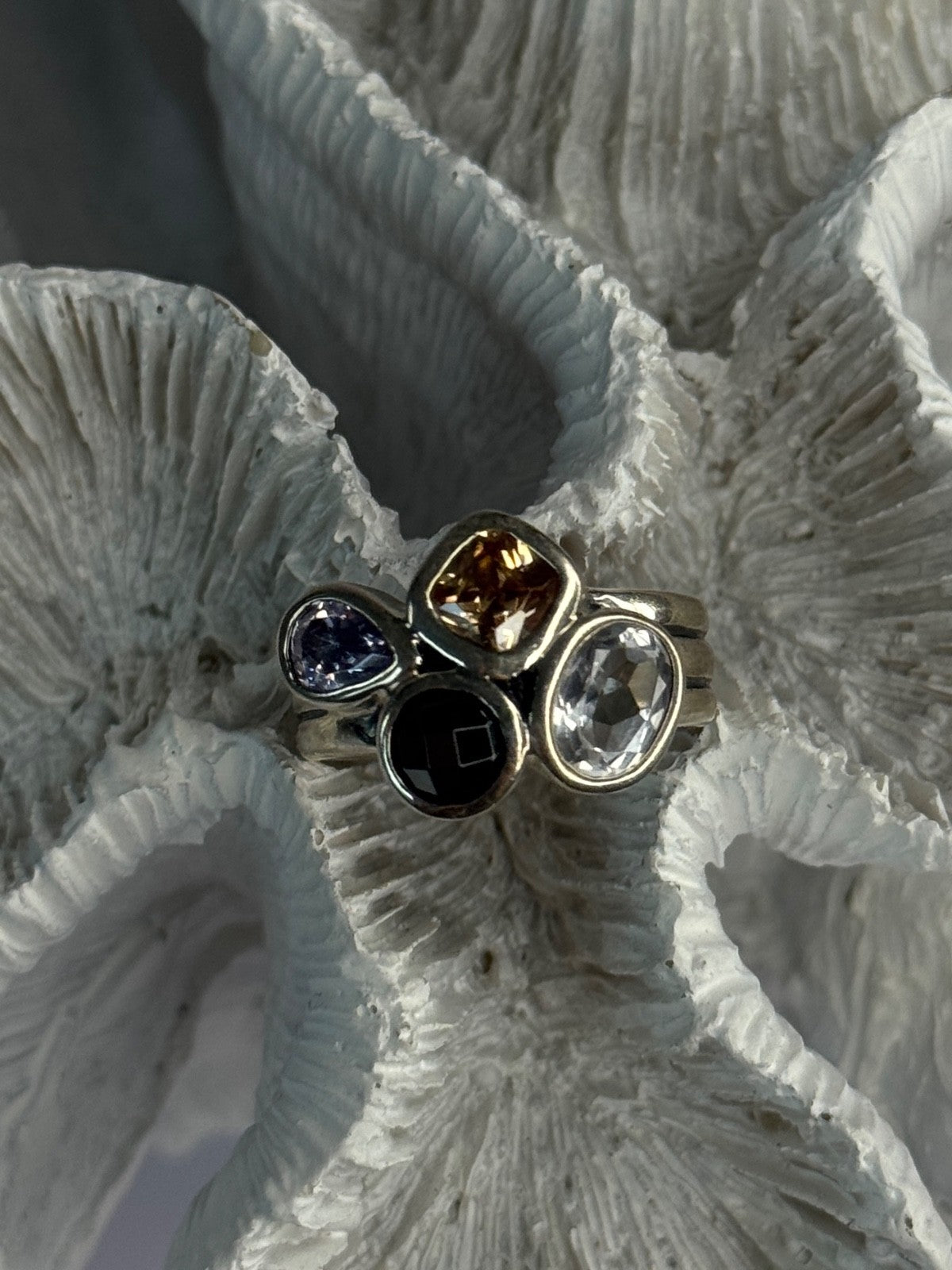 925 Sterling Silver Multi Color Tourmaline Ring Size 8
