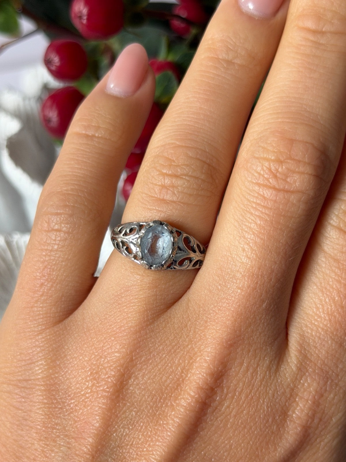 Seta Vintage 925 Sterling Silver Aquamarine Ring Size 6