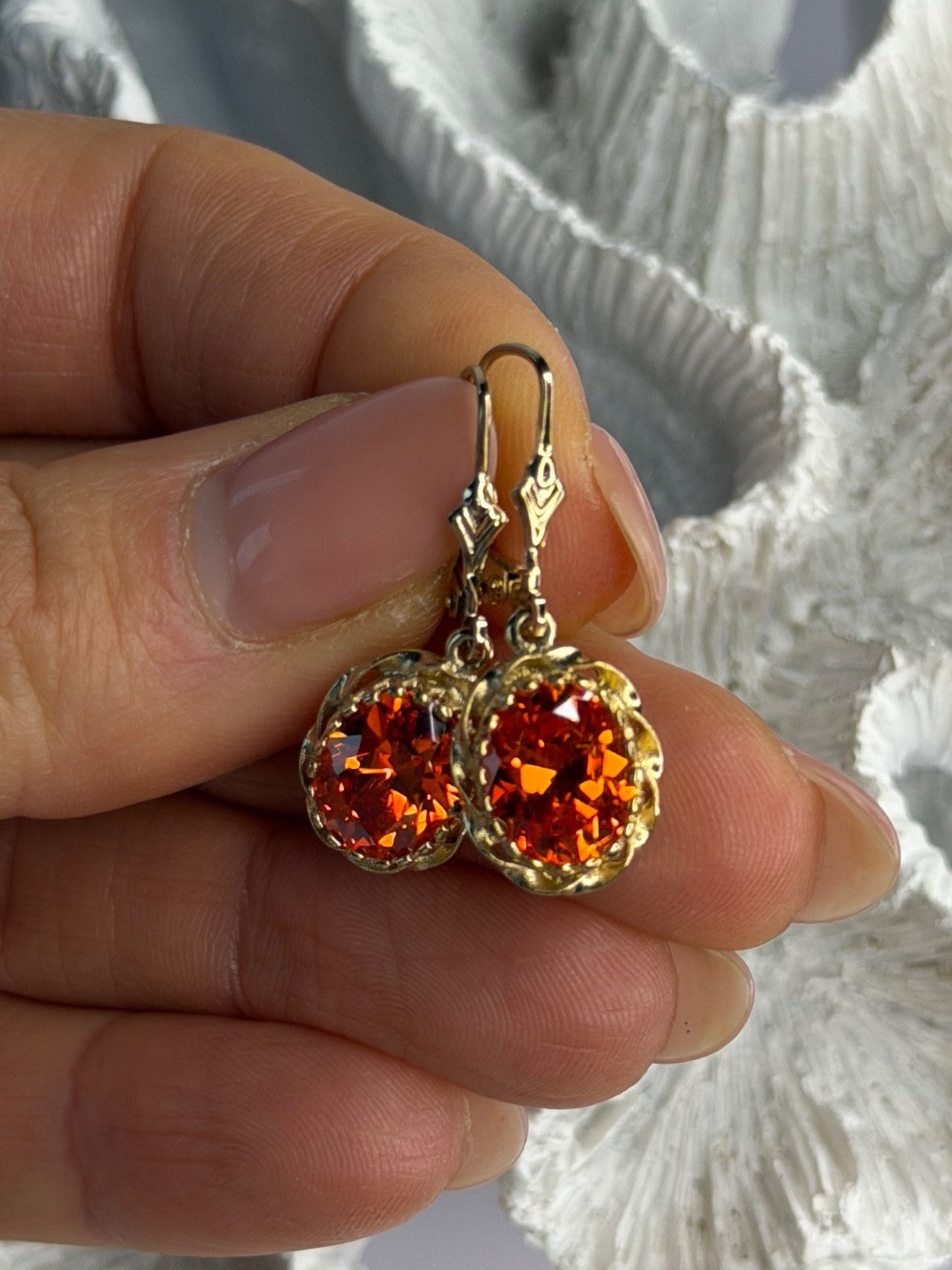 925 Sterling Silver Gold Plated Mandarine Garnet Earrings