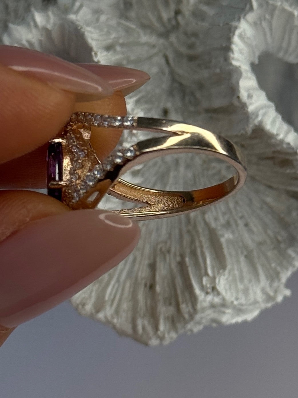 Rose Gold Plated 925 Sterling Silver Amethyst & Cz Ring Size 6