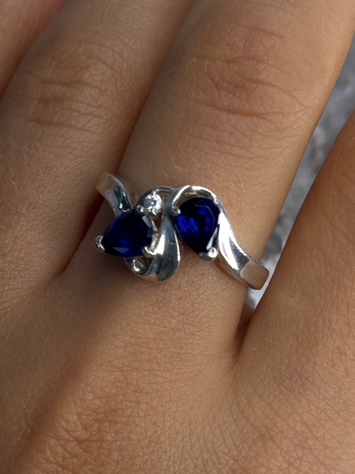 925 Sterling Silver Sapphire & Cz Ring Size 9