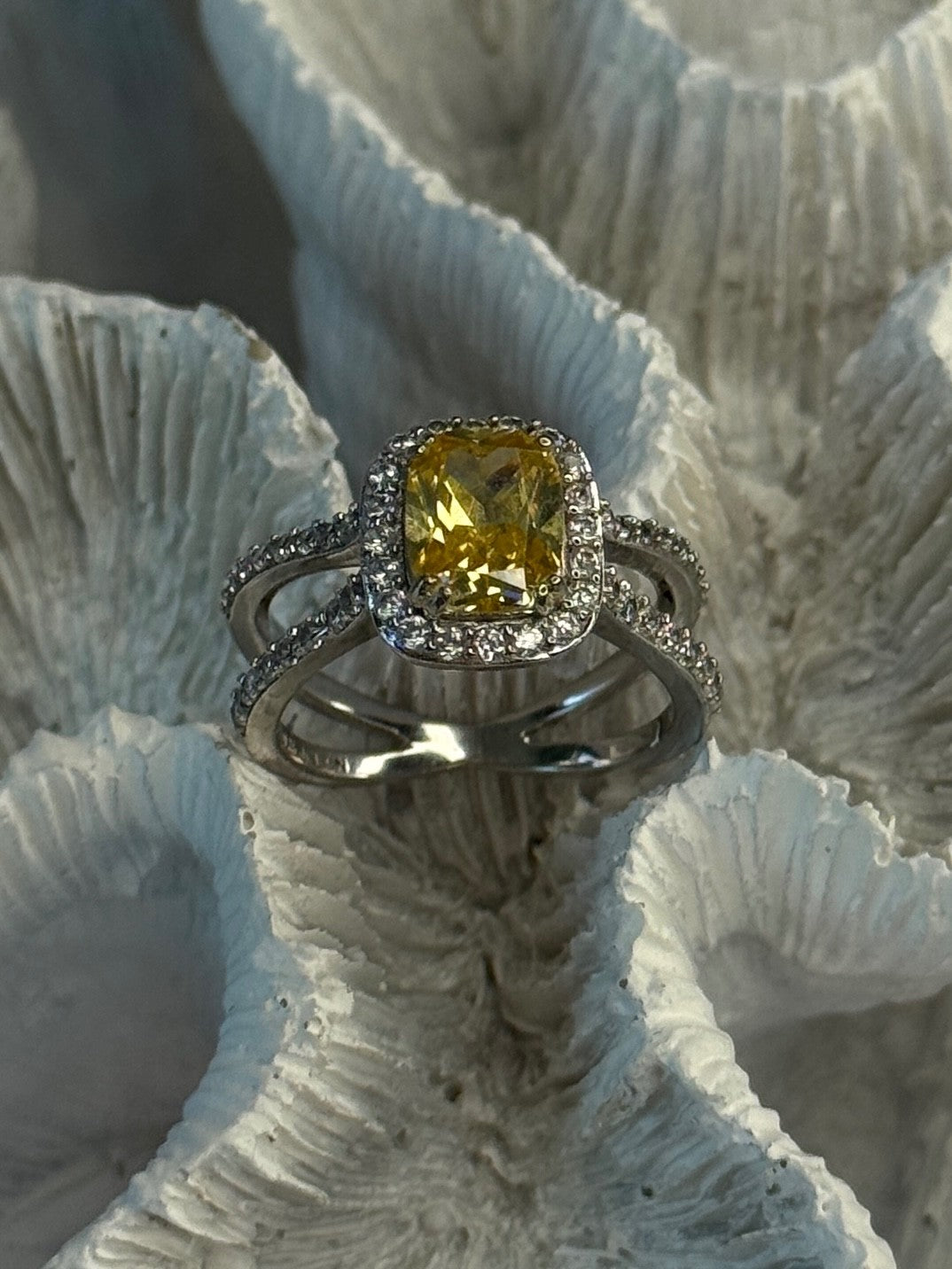 925 Sterling Silver Citrine & Beryl Ring Size 8