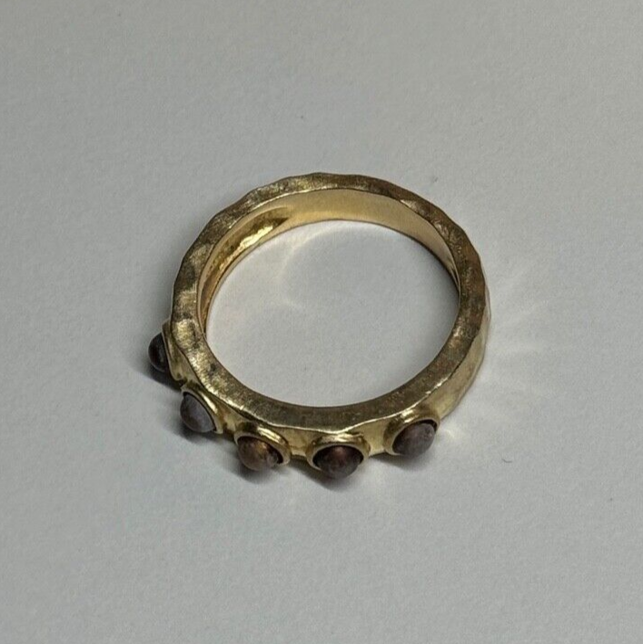 925 Sterling Silver Gold Plated Pearls Ring Size 6