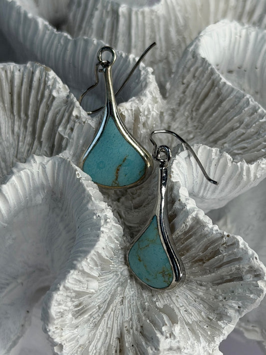 925 Sterling Silver Turquoise Earrings Length 1.40 Inch