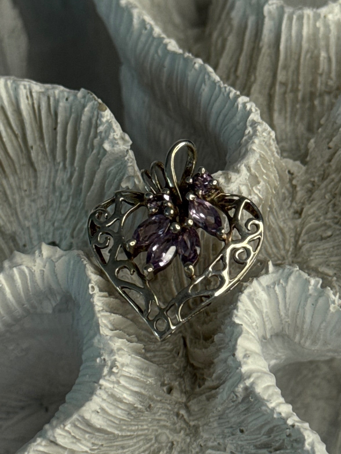 925 Sterling Silver Amethyst Heart Pendant Length 1 Inch