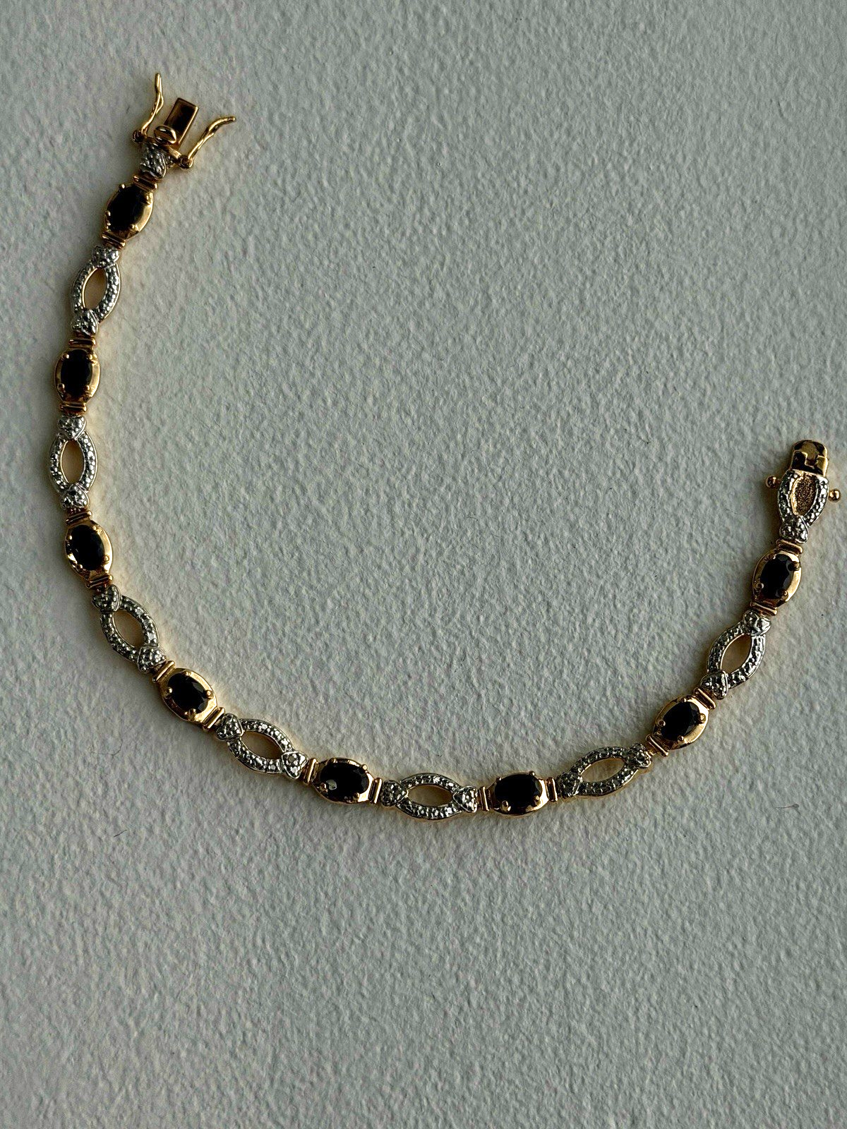 925 Sterling Silver Gold Plated Dark Blue Sapphire Bracelet 7.5