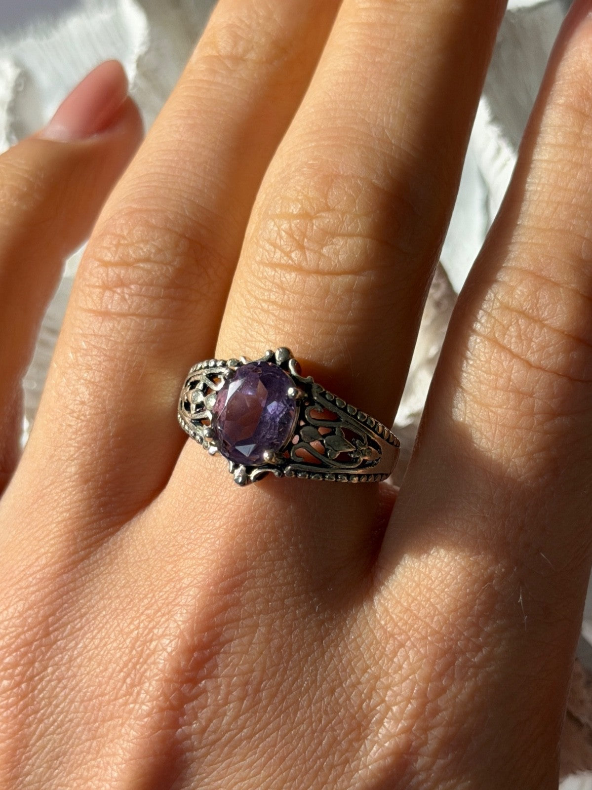Vintage 925 Sterling Silver Amethyst Ring Size 8