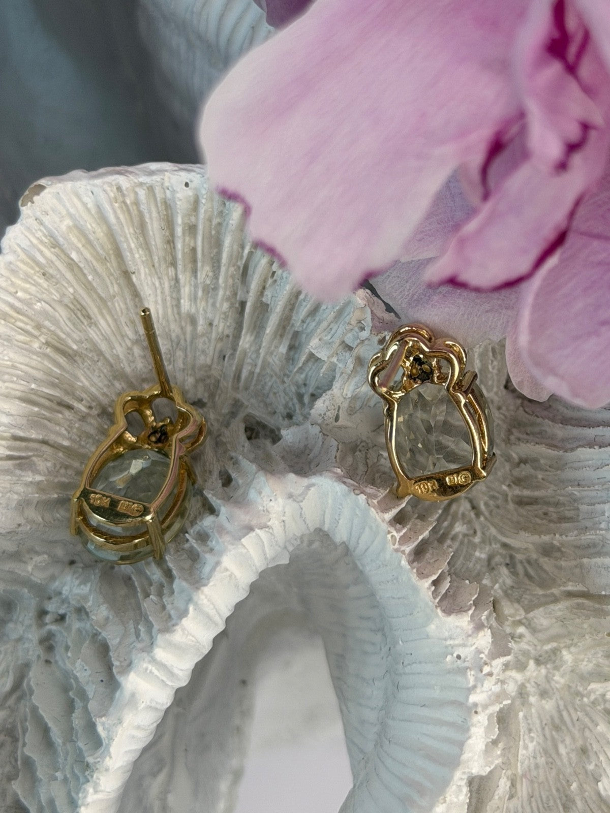 10K Yellow Gold Prasiolite & Diamond Earrings