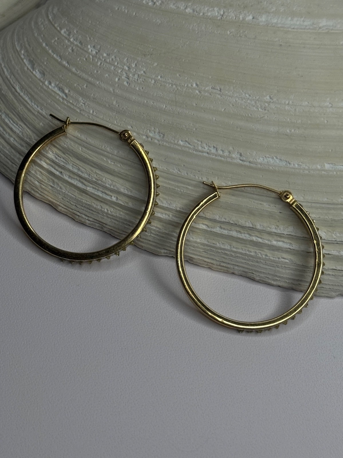 14K Yellow Gold Peridot Earrings Hoops Length 1 Inch