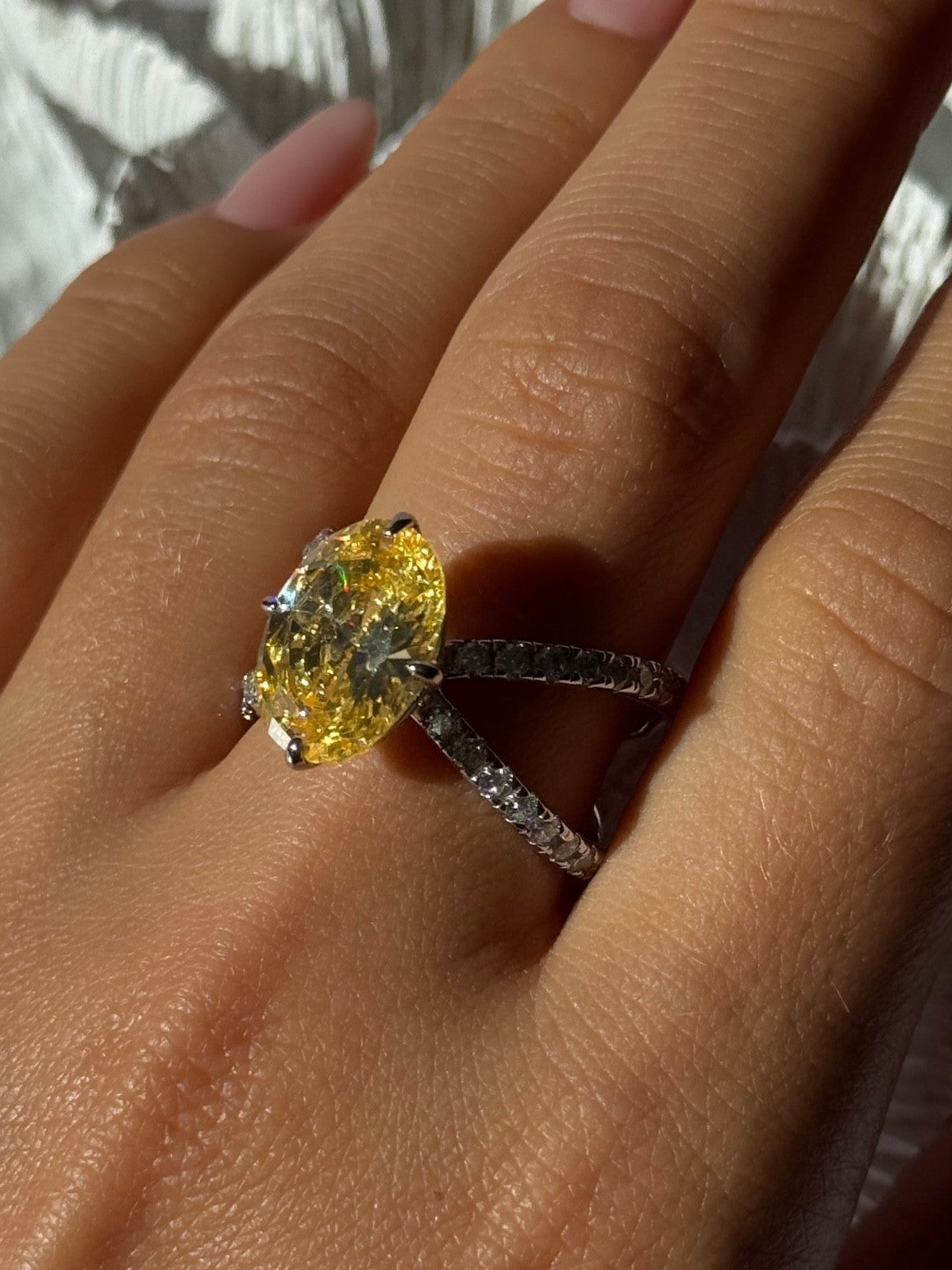 Shiny 925 Sterling Silver Citrine & Beryl Ring Size 10