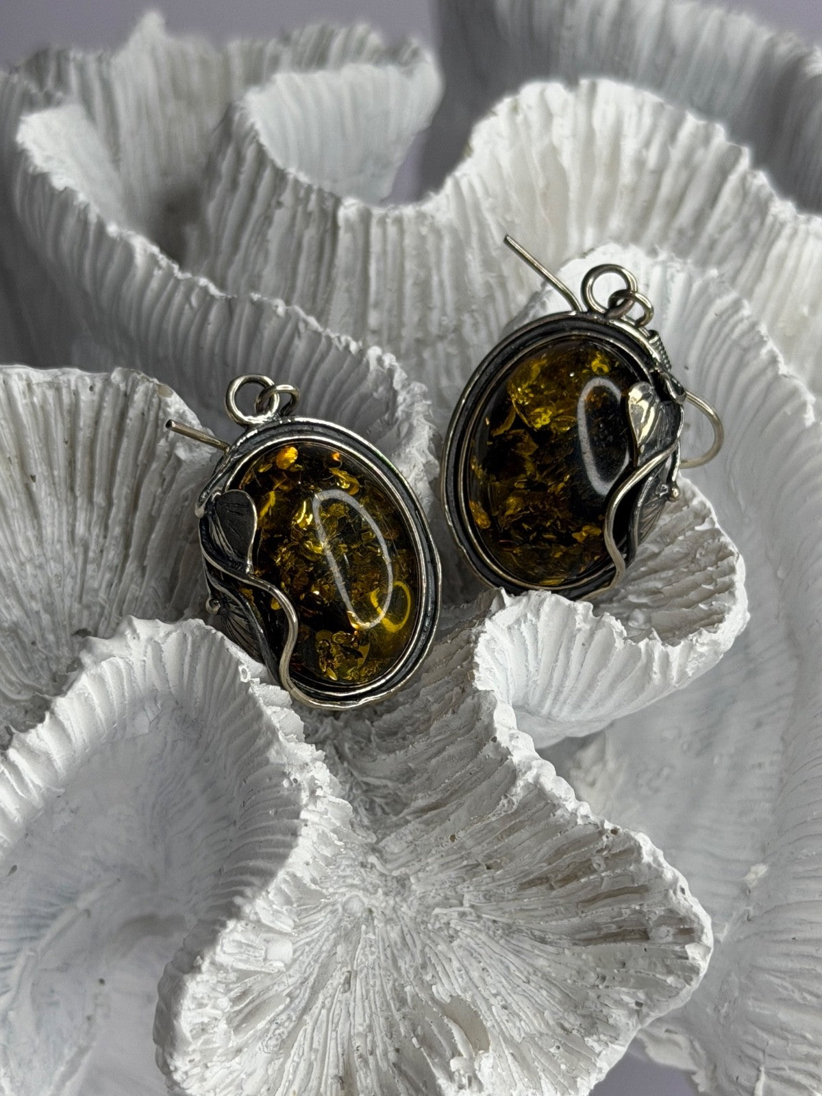 Vintage 925 Sterling Silver Amber Earrings