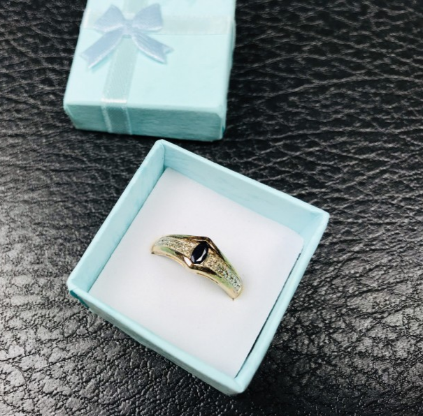 925 Sterling Silver Gold Plated Dark Blue Spinel Ring Size 8