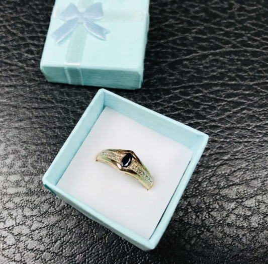 925 Sterling Silver Gold Plated Dark Blue Spinel Ring Size 8